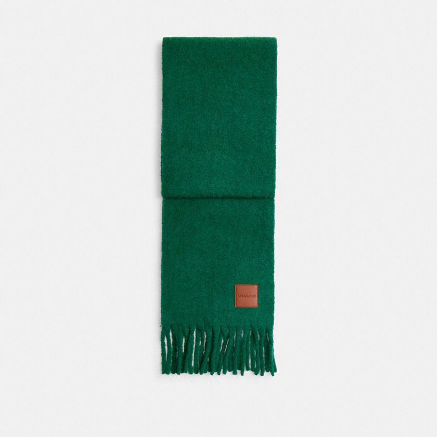 COACH® Oversized Muffler With Leather Patch Men Scarf Green | PGAJ56234