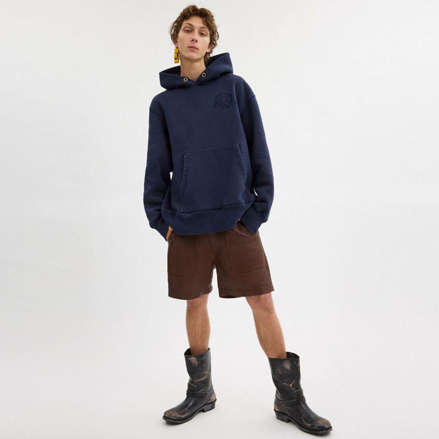 COACH® Oversized Signature Crest In Organic Cotton Women Hoodie Blue | CQRF78230