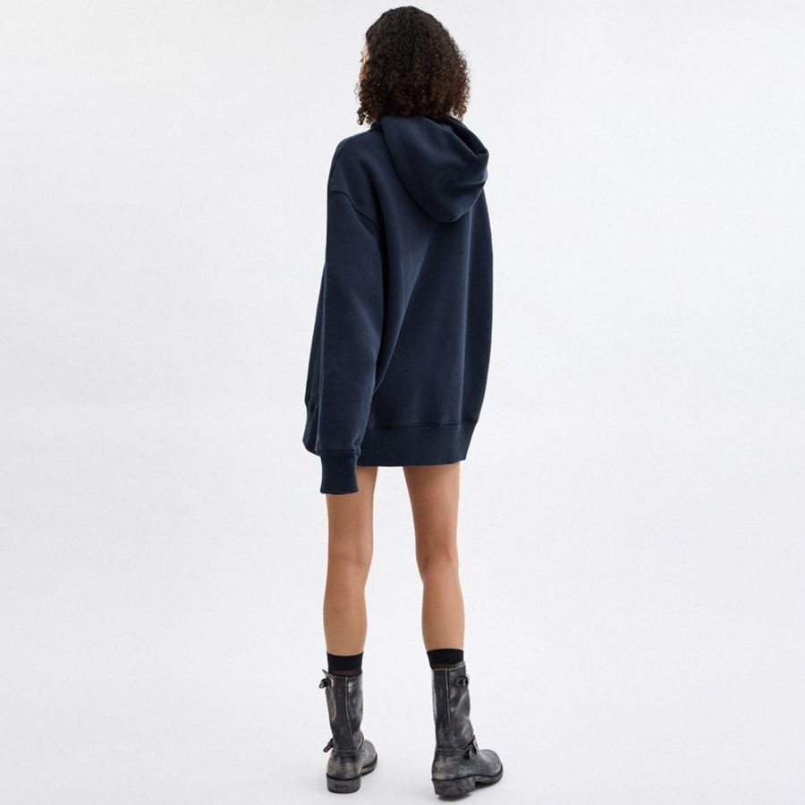 COACH® Oversized Signature Crest In Organic Cotton Women Hoodie Blue | CQRF78230
