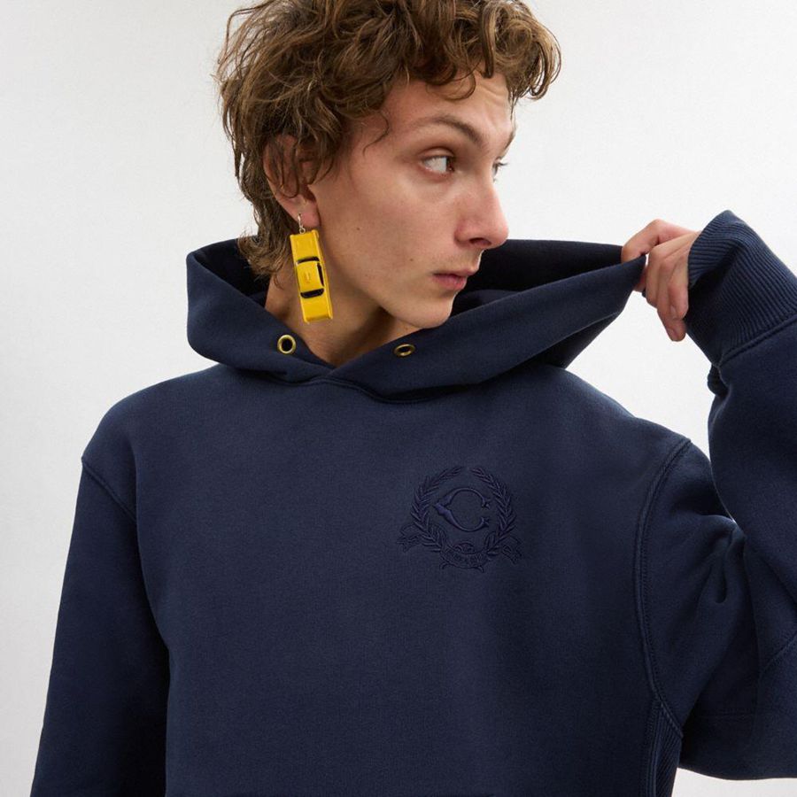 COACH® Oversized Signature Crest In Organic Cotton Women Hoodie Blue | CQRF78230