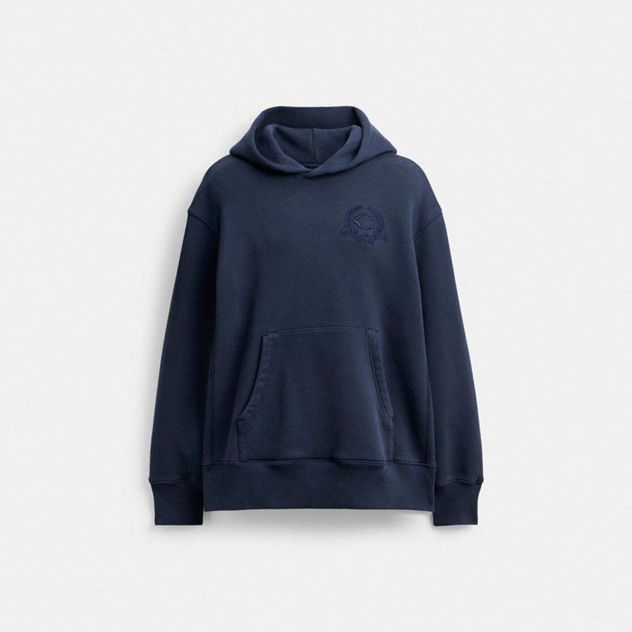 COACH® Oversized Signature Crest In Organic Cotton Women Hoodie Blue | CQRF78230