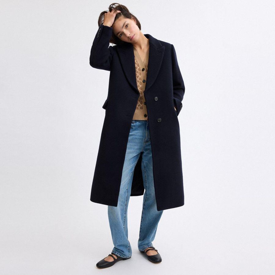 COACH® Oversized Wool Women Coat Navy | BYEW41956