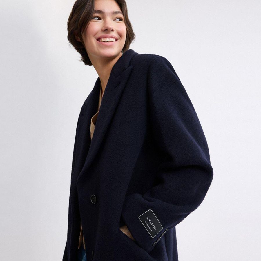 COACH® Oversized Wool Women Coat Navy | BYEW41956