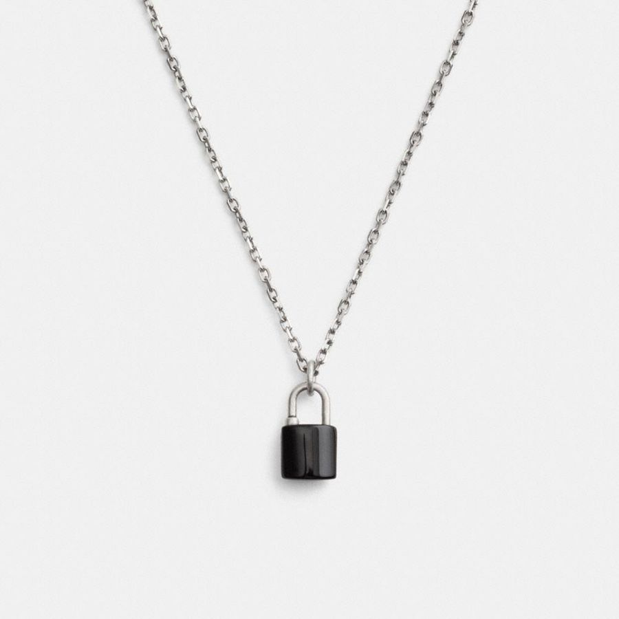 COACH® Padlock Pendant Necklace Women Jewelry Silver | YRLI69753