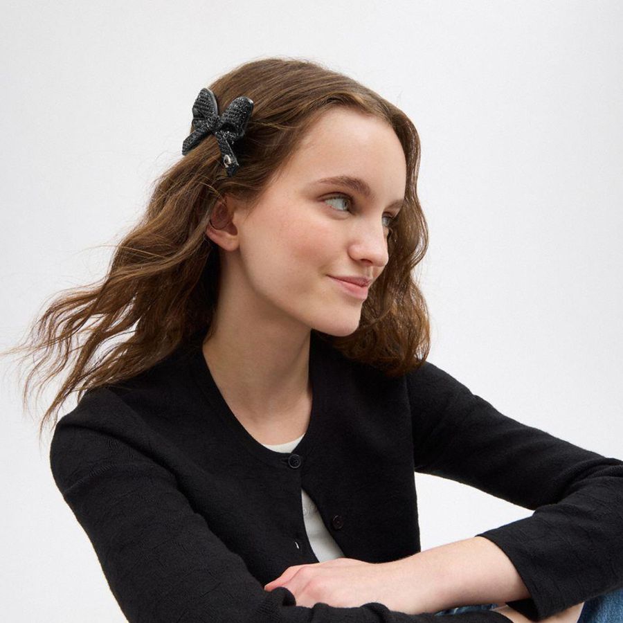 COACH® Pavé Bow Barrette Women Jewelry Black | JFMX43206