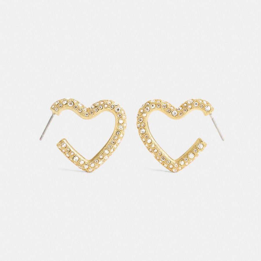 COACH® Pavé Heart Hoop Earrings Women Jewelry Gold | YVAO57281