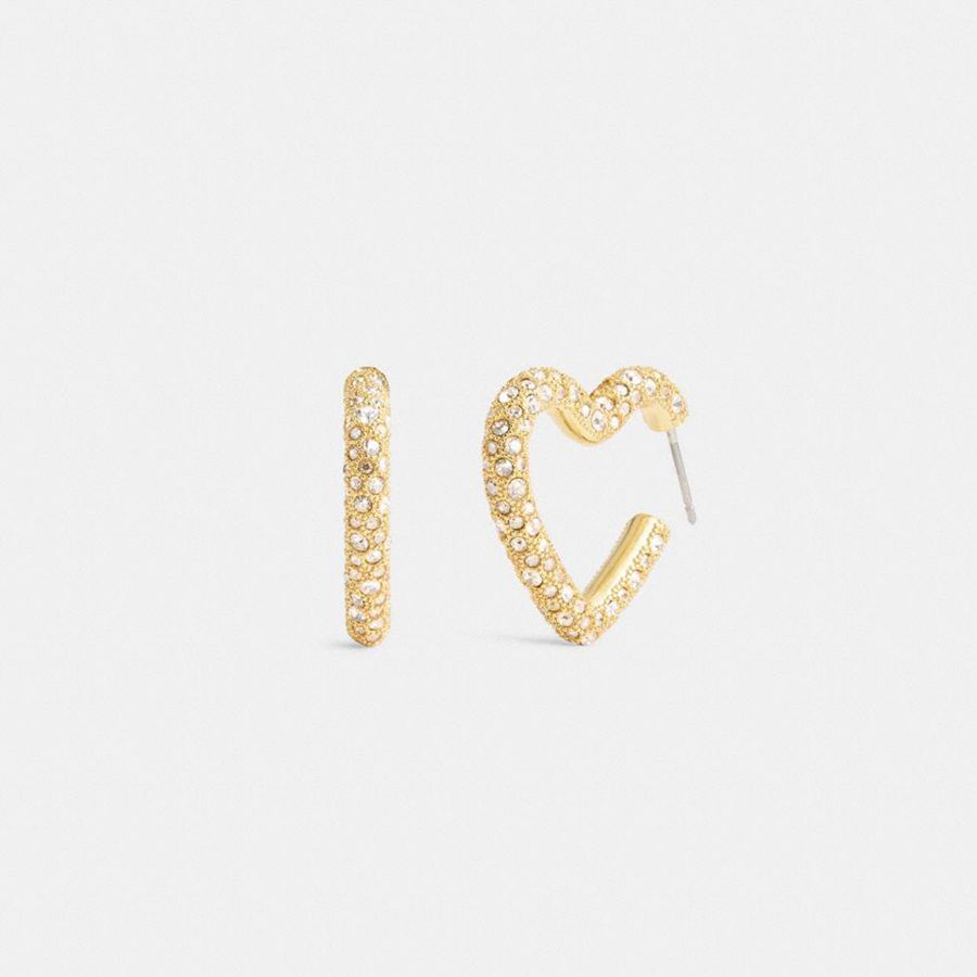 COACH® Pavé Heart Hoop Earrings Women Jewelry Gold | YVAO57281