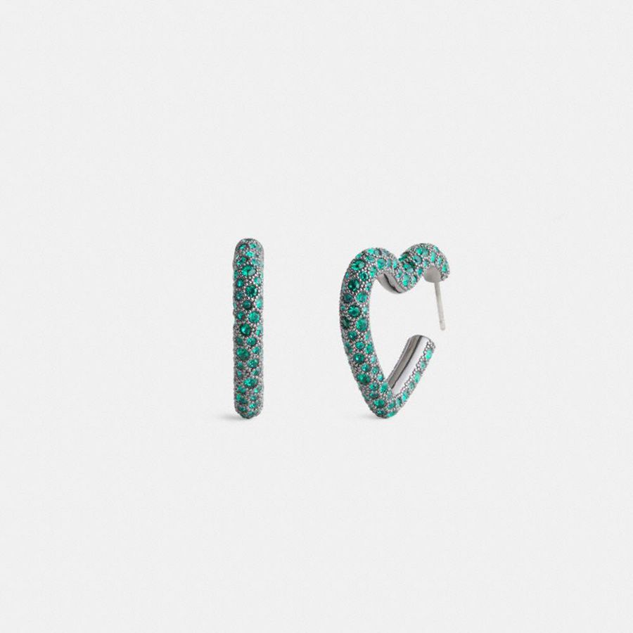 COACH® Pavé Heart Hoop Earrings Women Jewelry Green | VIKC71498
