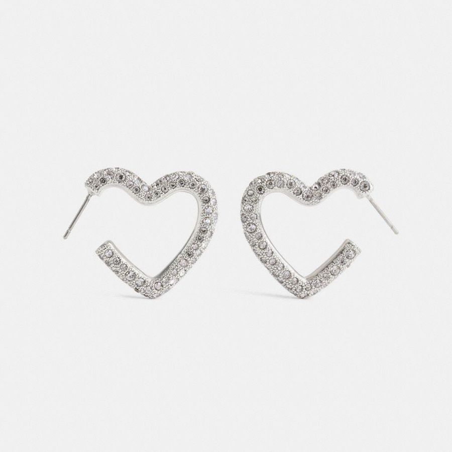 COACH® Pavé Heart Hoop Earrings Women Jewelry Silver | KMEJ96510