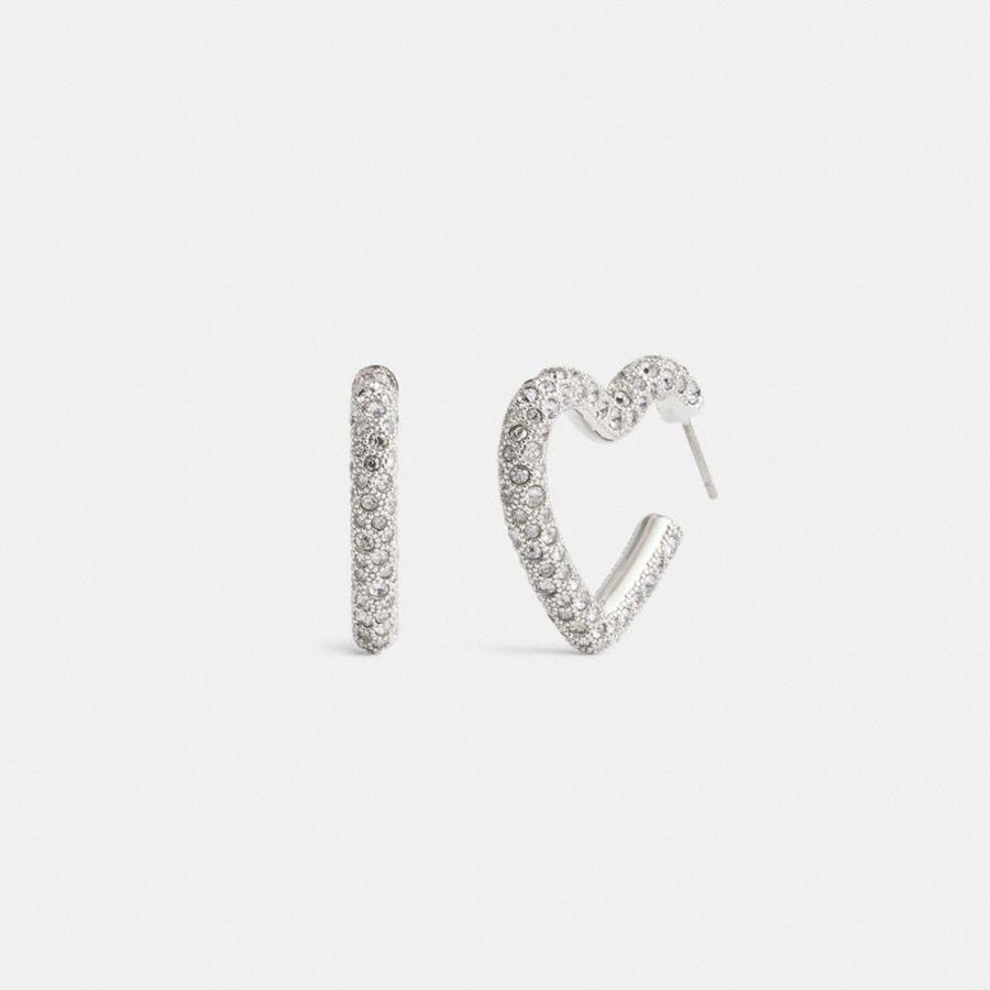 COACH® Pavé Heart Hoop Earrings Women Jewelry Silver | KMEJ96510