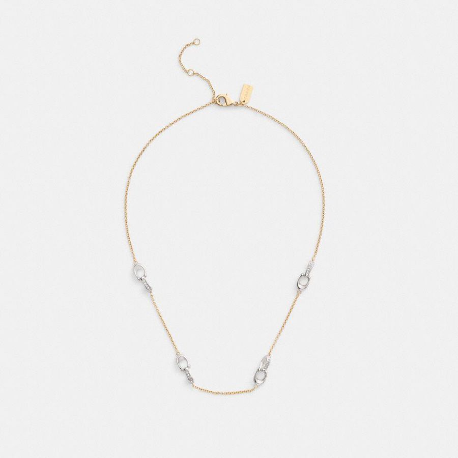 COACH® Pavé Signature Chain Necklace Women Jewelry Gold | YVMS54183