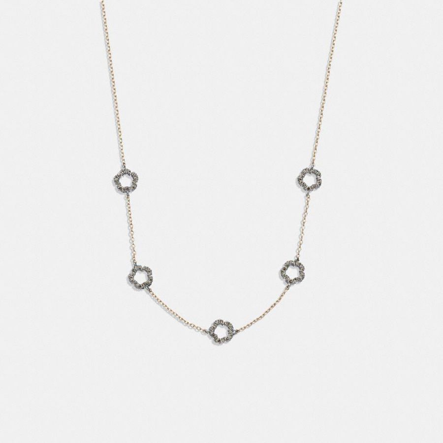 COACH® Pavé Tea Rose Necklace Women Jewelry Gold | SHJI89024