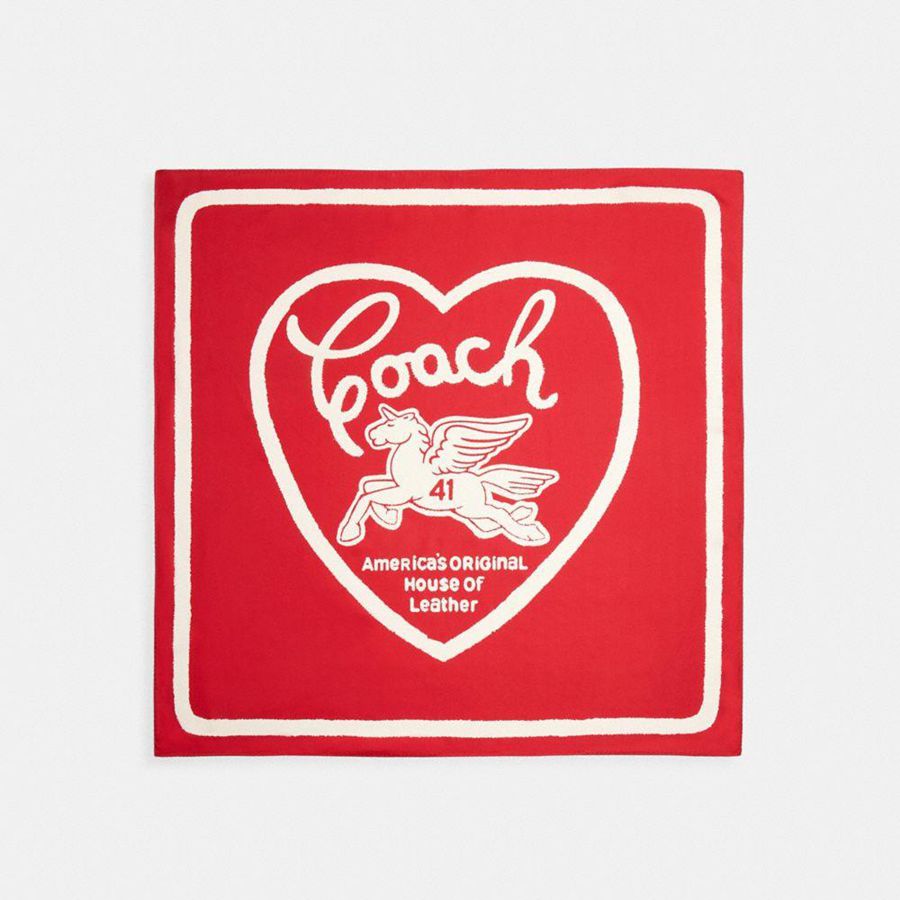COACH® Pegasus Print Silk Square Women Scarf Red | OGXC50614