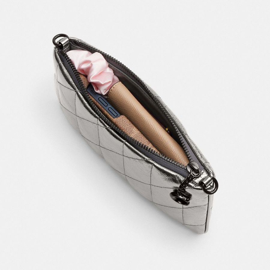 COACH® Pouch With Quilting Women Crossbody Bag Silver | IXUT61827