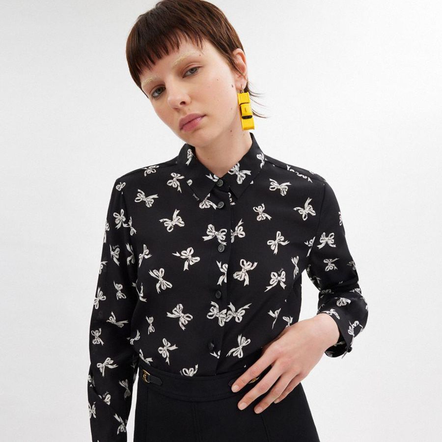 COACH® Printed Blouse Women Shirt Black | SOYH81062