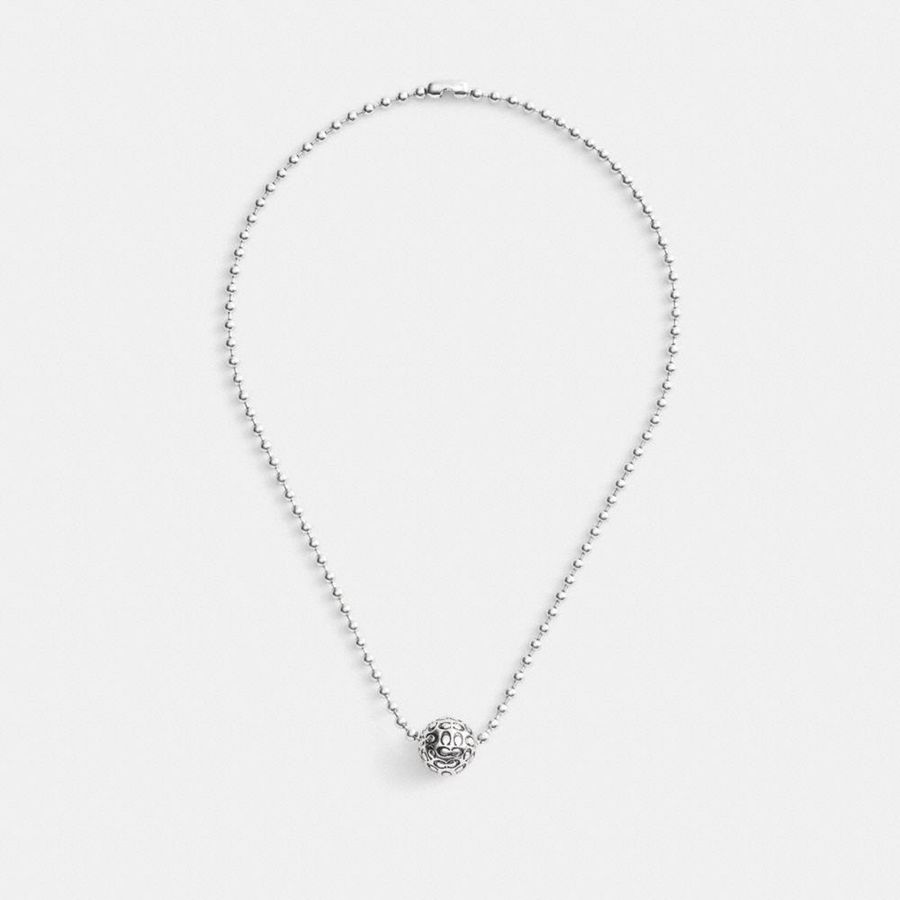 COACH® Quilted Orb Ball Chain Pendant Necklace Women Jewelry Silver | XAEB34570