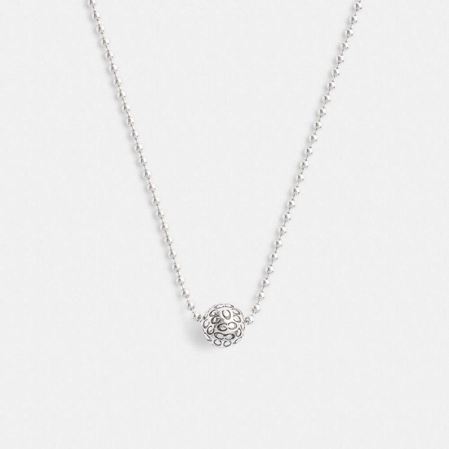 COACH® Quilted Orb Ball Chain Pendant Necklace Women Jewelry Silver | XAEB34570