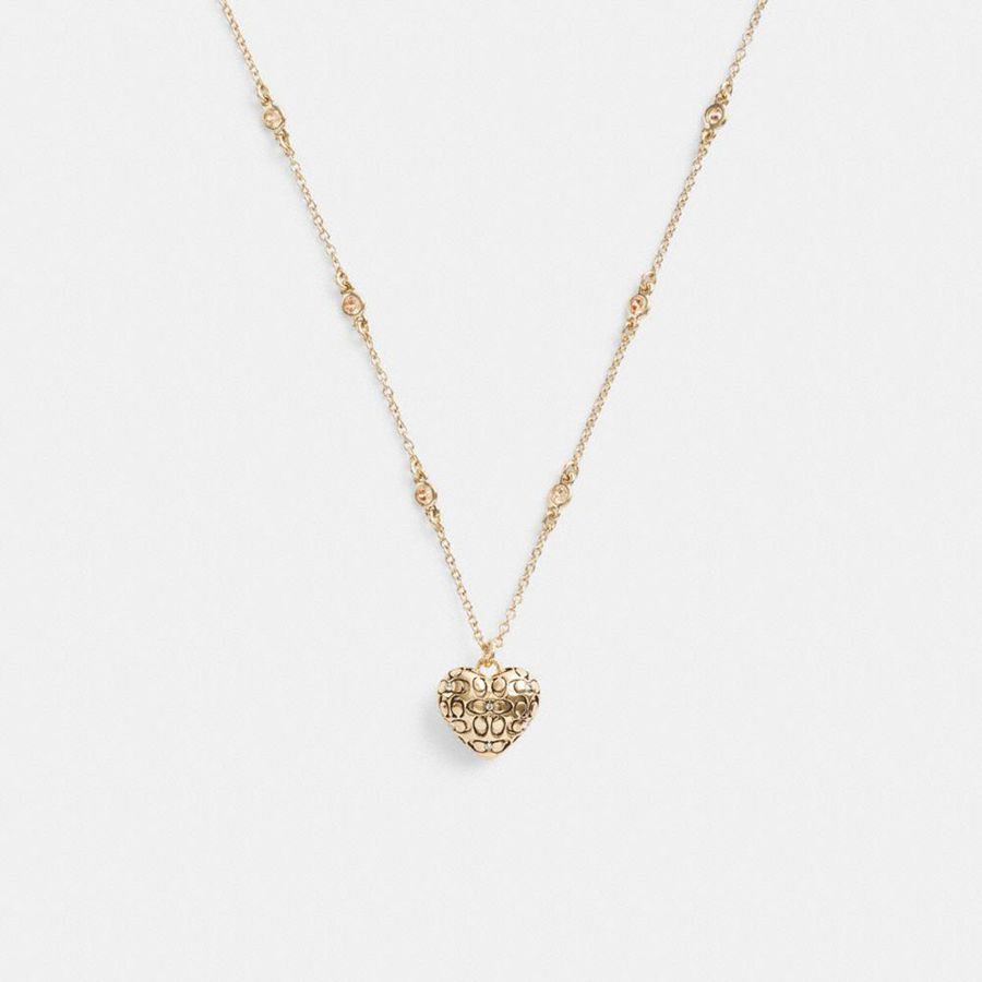 COACH® Quilted Signature Heart Pendant Necklace Women Jewelry Gold | PDXM93854