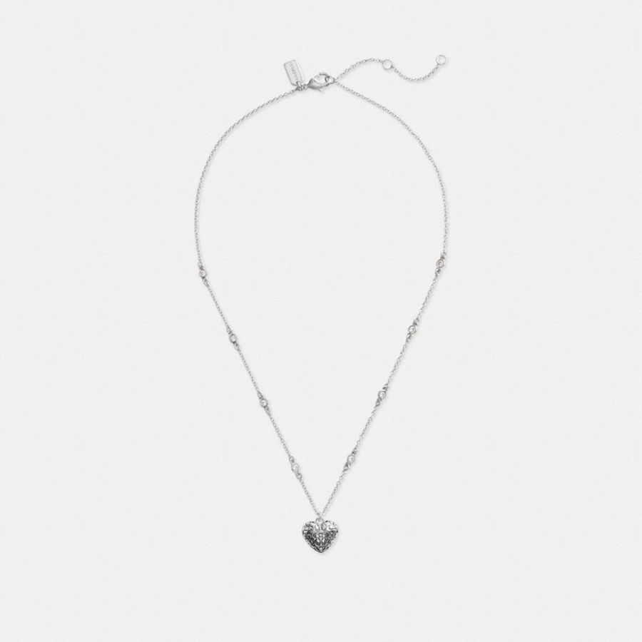 COACH® Quilted Signature Heart Pendant Necklace Women Jewelry Silver | CTWX71690