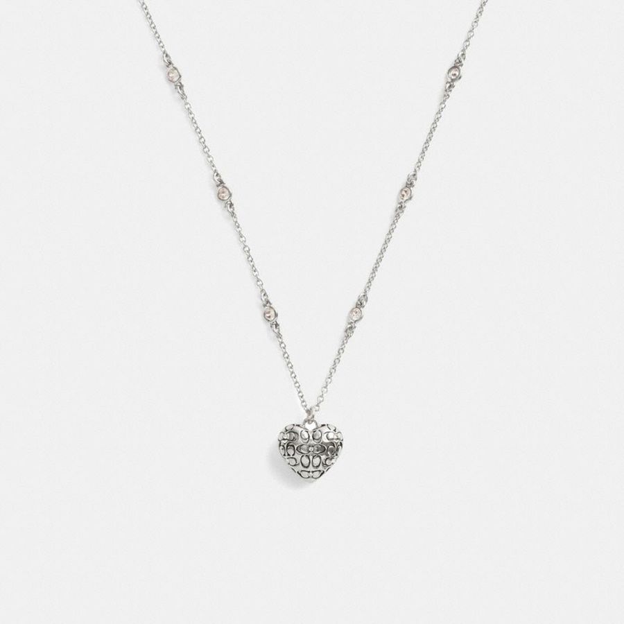 COACH® Quilted Signature Heart Pendant Necklace Women Jewelry Silver | CTWX71690