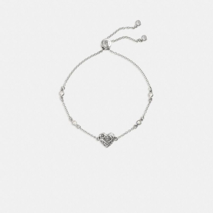COACH® Quilted Signature Heart Slider Bracelet Women Jewelry Silver | UVME43612