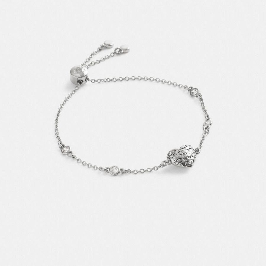 COACH® Quilted Signature Heart Slider Bracelet Women Jewelry Silver | UVME43612