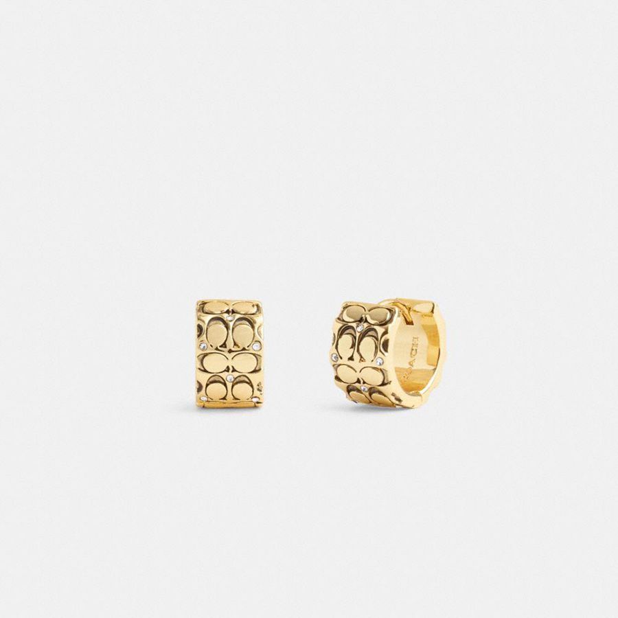 COACH® Quilted Signature Huggie Earrings Women Jewelry Gold | KZUD27491