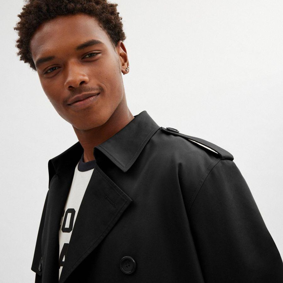 COACH® Relaxed Trench Coat Men Jacket Black | AHCS71385
