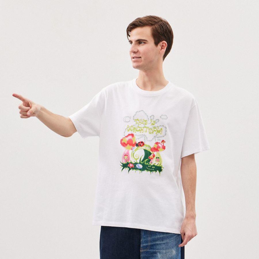COACH® Relaxed With This Is Coachtopia Print Men T-Shirt White | LKUJ57982