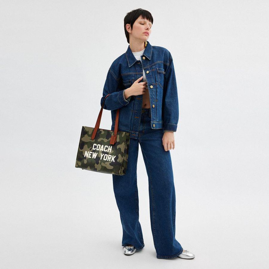 COACH® Relay 34 With Camo Print And Coach Graphic Women Tote Bags Green | XAND15248