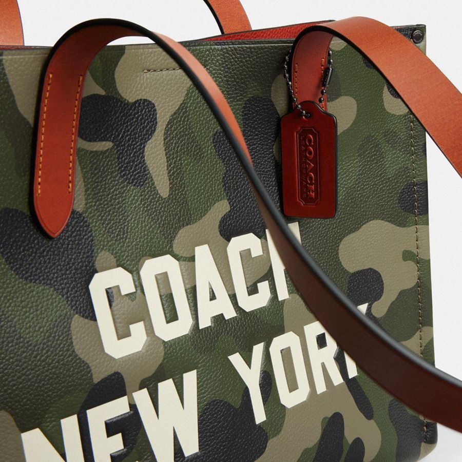 COACH® Relay 34 With Camo Print And Coach Graphic Women Tote Bags Green | XAND15248