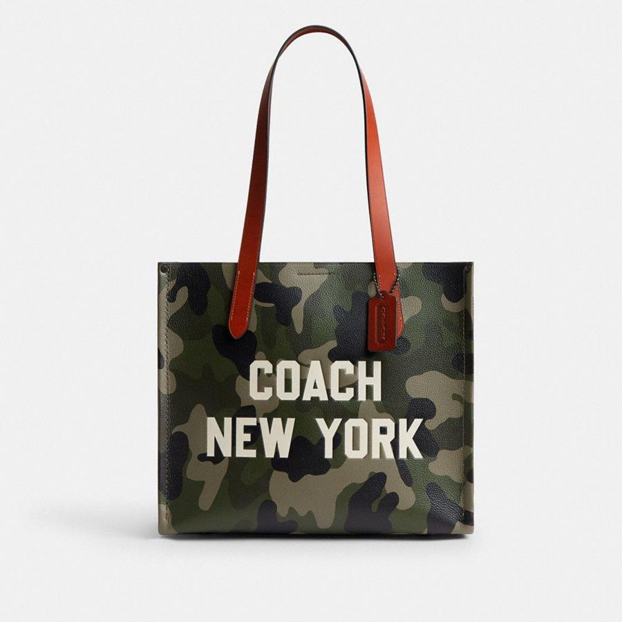 COACH® Relay 34 With Camo Print And Coach Graphic Women Tote Bags Green | XAND15248
