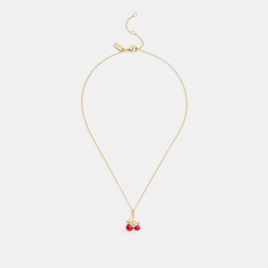 COACH® Resin Cherry Pendant Necklace Women Jewelry Gold | CDAJ82954