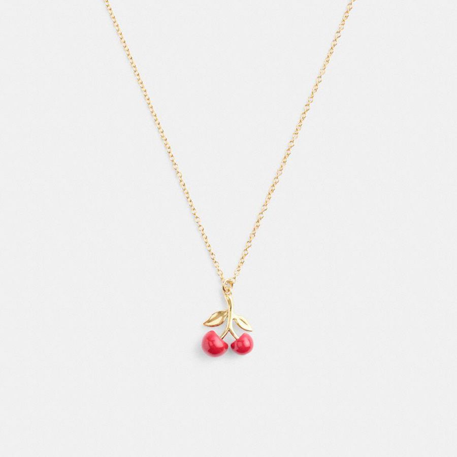 COACH® Resin Cherry Pendant Necklace Women Jewelry Gold | CDAJ82954