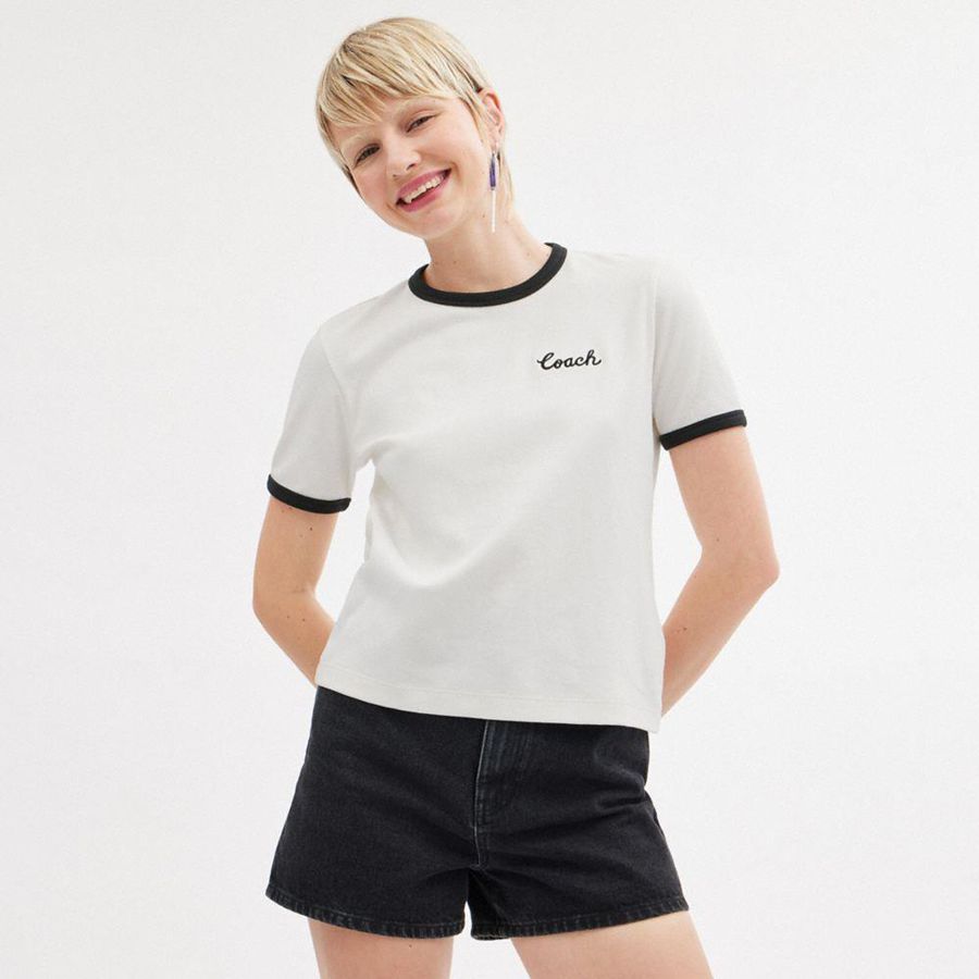 COACH® Ringer Women T-Shirt White | LCWG34051