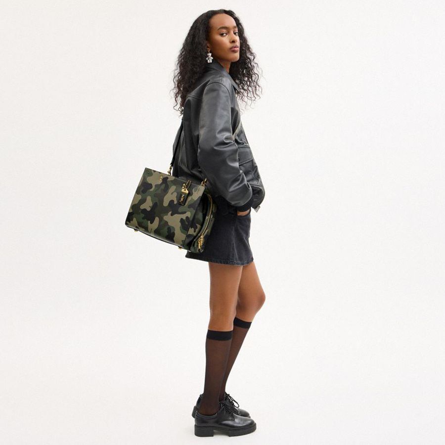 COACH® Rogue With Camo Print Women Tote Bags Green | QOEH97350