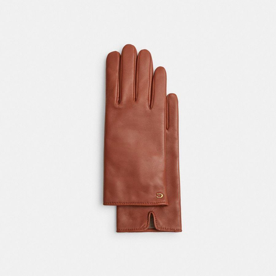COACH® Sculpted Signature Leather Tech Women Gloves Brown | SVTR14536