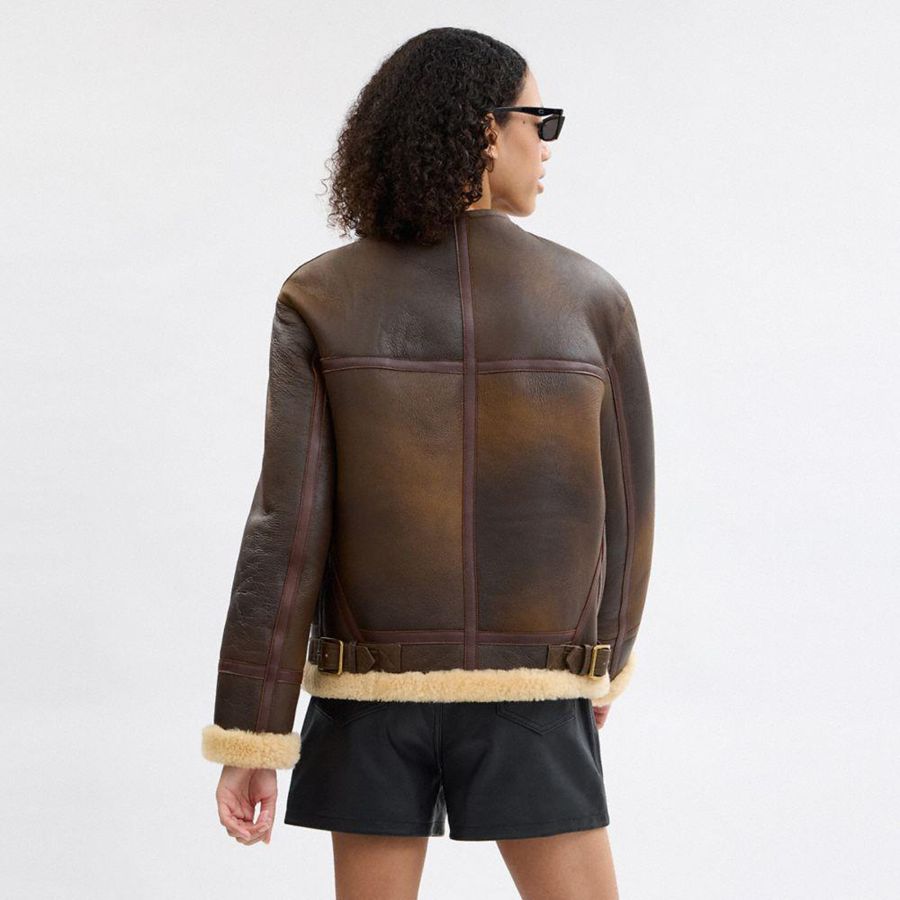 COACH® Shearling Cardigan Women Jacket Brown | UFKB61798