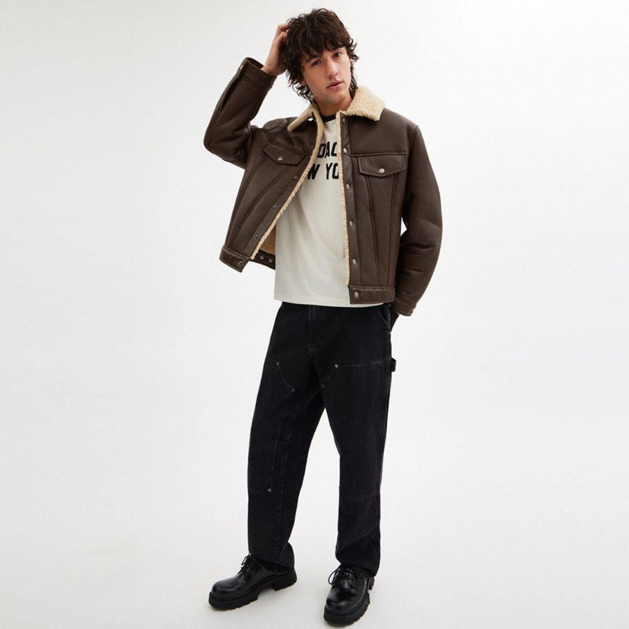 COACH® Shearling Trucker Men Jacket Brown | HQVN09186