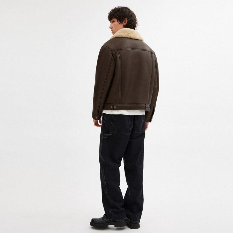 COACH® Shearling Trucker Men Jacket Brown | HQVN09186