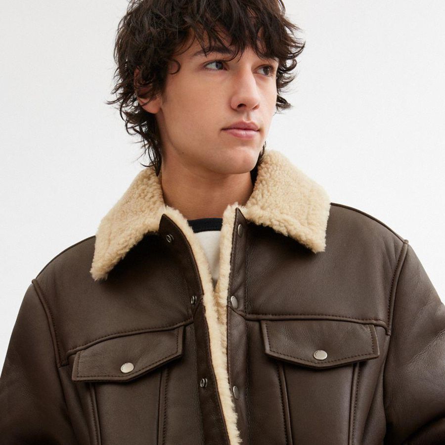 COACH® Shearling Trucker Men Jacket Brown | HQVN09186