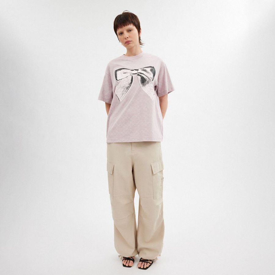 COACH® Signature Bow In Organic Cotton Women T-Shirt Pink | QIVL98136