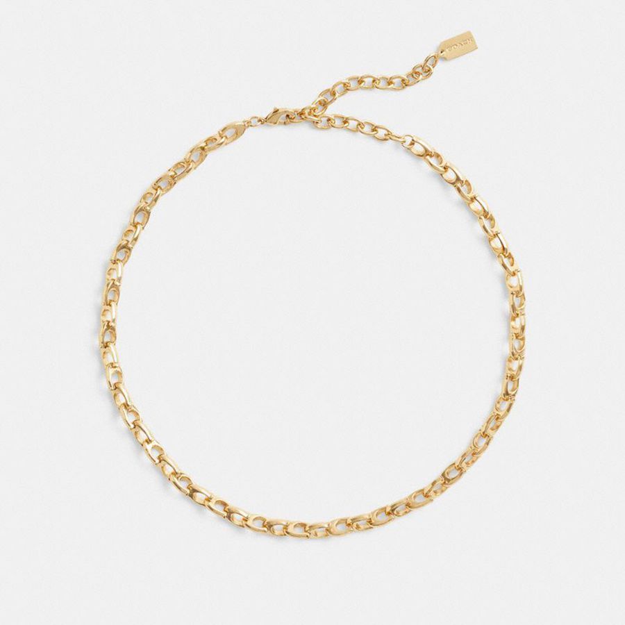 COACH® Signature Chain Link Choker Necklace Women Jewelry Gold | LDFI38504