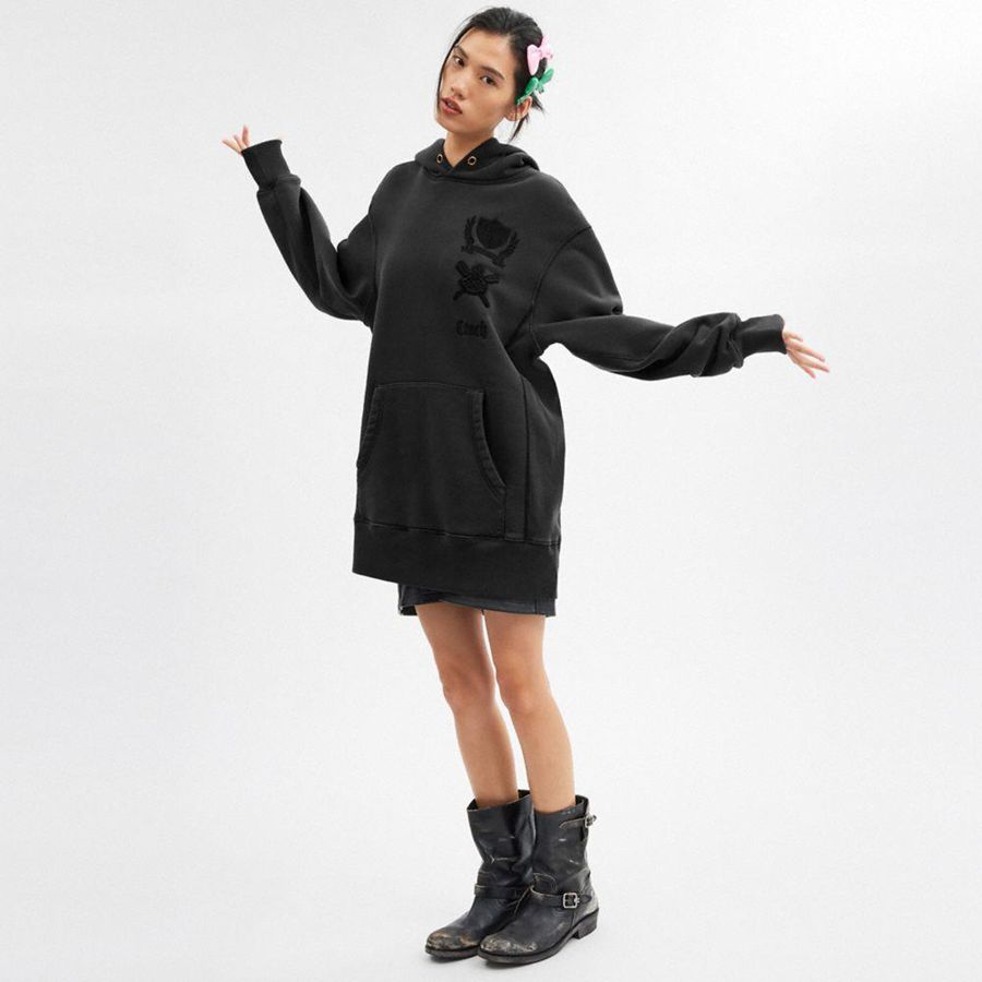 COACH® Signature Crest Hoodie In Organic Cotton Women Dress Black | IKHL51402
