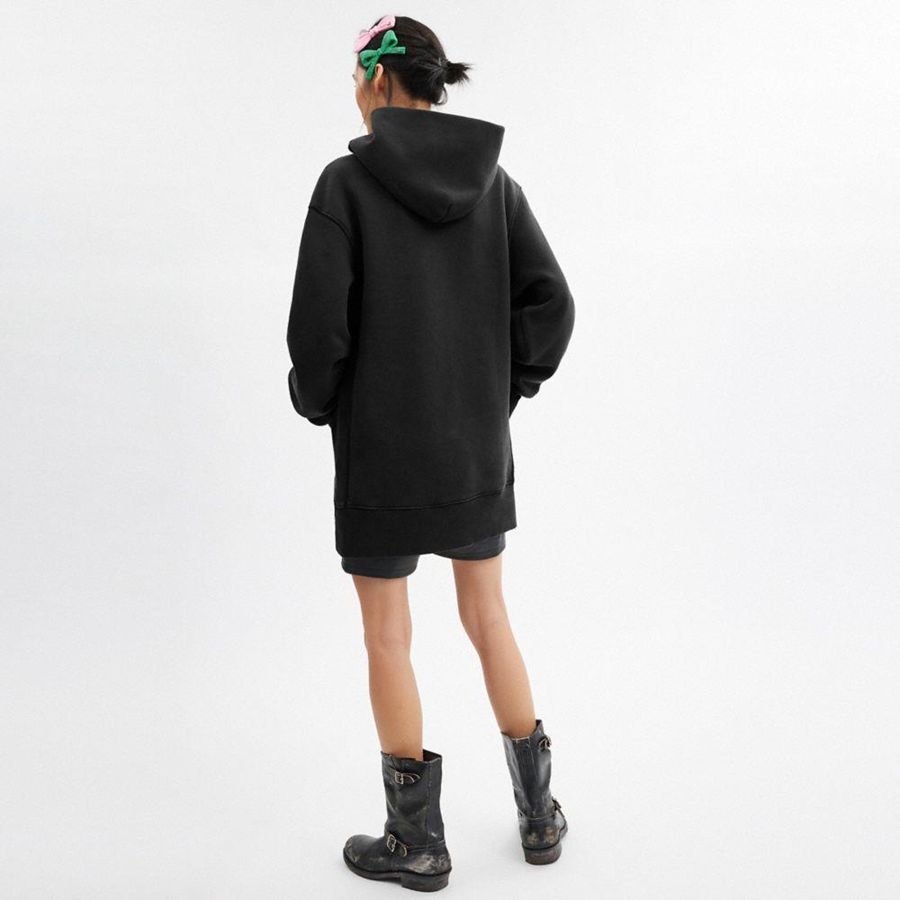 COACH® Signature Crest Hoodie In Organic Cotton Women Dress Black | IKHL51402