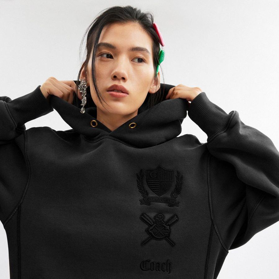 COACH® Signature Crest Hoodie In Organic Cotton Women Dress Black | IKHL51402