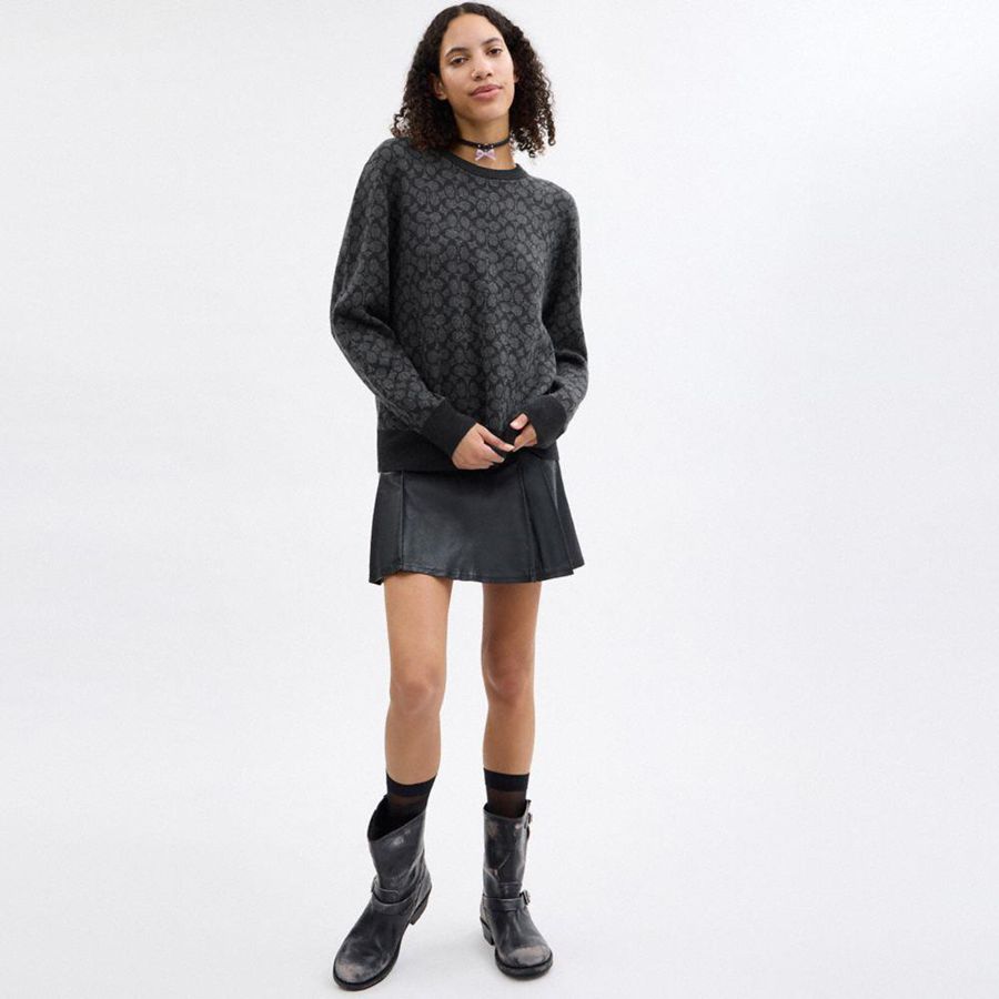 COACH® Signature Crewneck Men Sweater Grey | IVGY64018