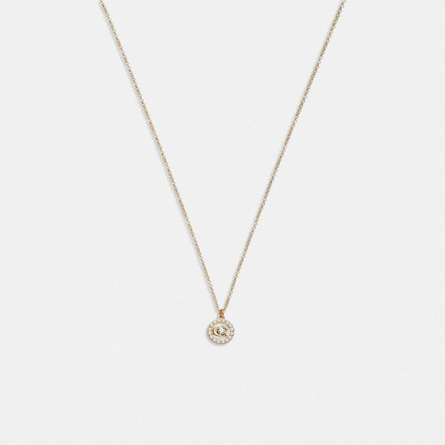 COACH® Signature Crystal Pearl Pendant Necklace Women Jewelry Gold | COXH75041