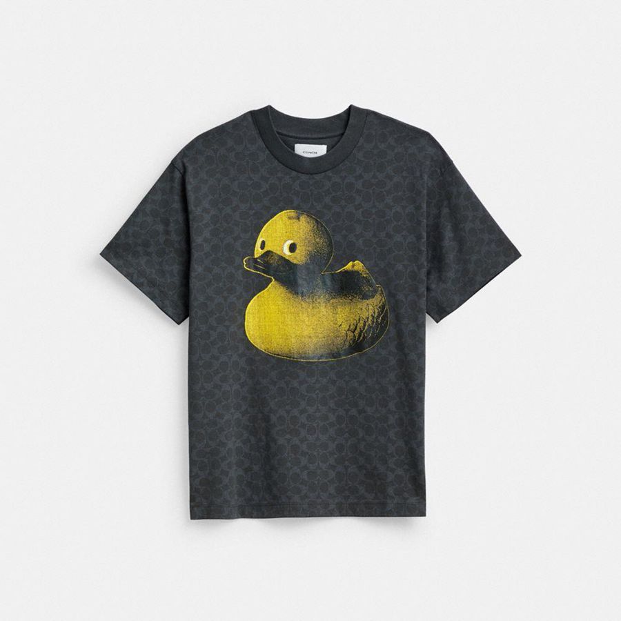 COACH® Signature Duck Relaxed In Organic Cotton Women T-Shirt Grey | POZV29740