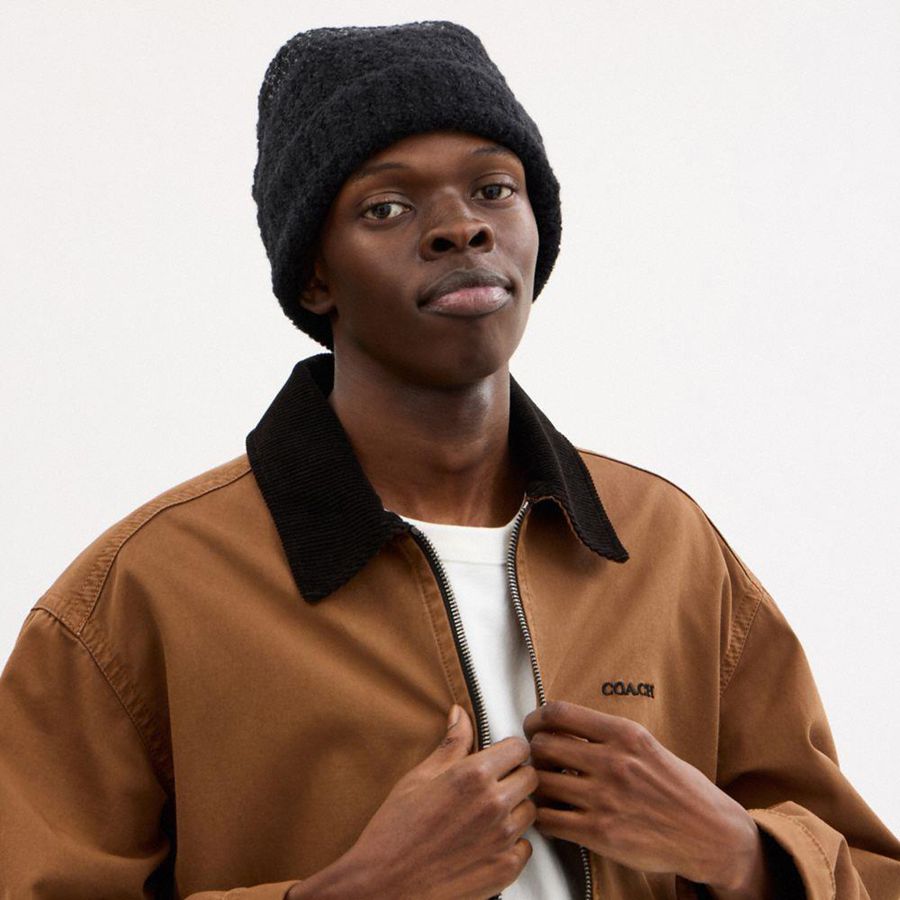 COACH® Signature Knit Boucle Women Beanie Black | BPTA79302